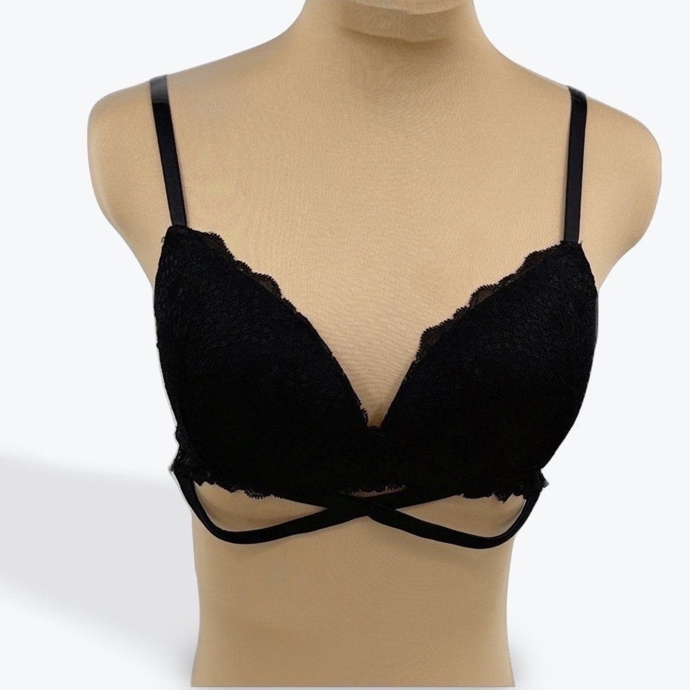 PINK Victoria's Secret Black Lace Padded Bralette Underwire Bra 34B